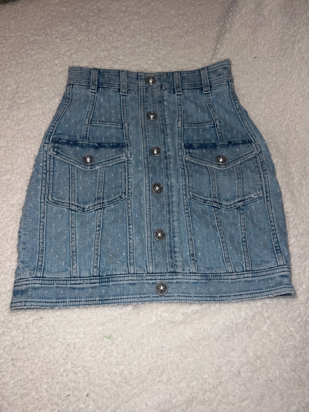 Balmain Light Blue Denim Button-Front Mini Skirt